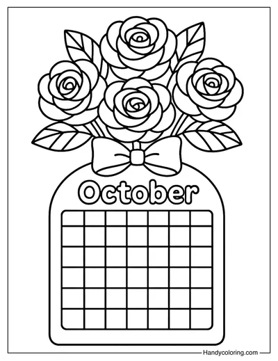 Rose Bouquet Calendar October Coloring Page