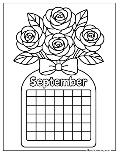 Rose Bouquet Calendar September Coloring Page