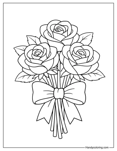 Rose Bouquet Simple Coloring Page