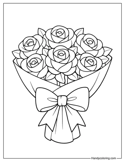 Rose Bouquet With Bow Coloring Page