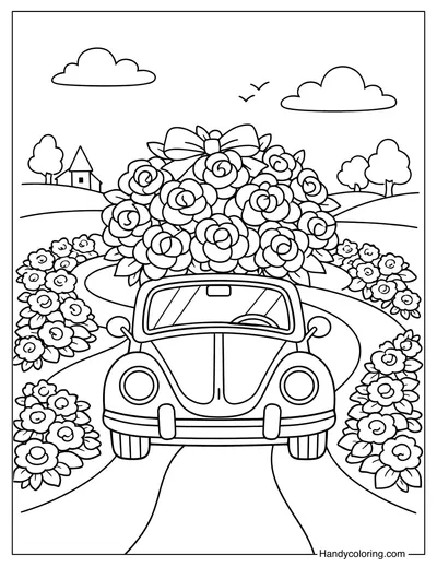 Rose Car Coloring Page
