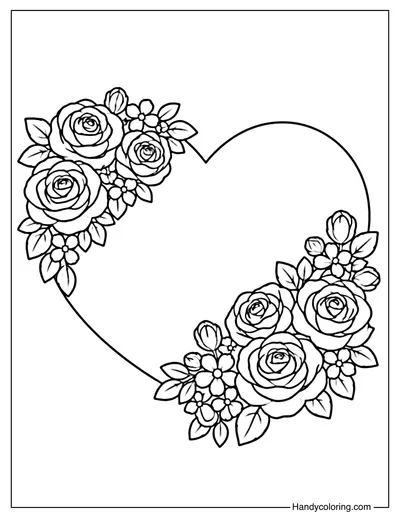 Rose Floral Heart Coloring Page