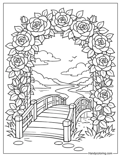 Rose Garden Arch Bridge Coloring Page