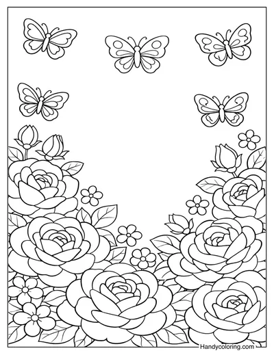 Rose Garden With Butterflies Coloring Page