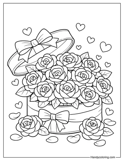 Rose Gift Box Opening Coloring Page