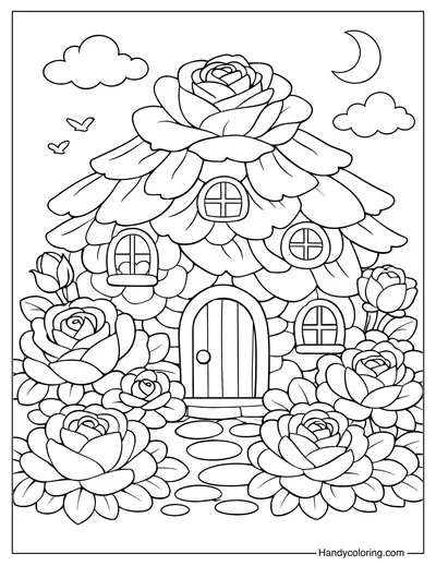 Rose House Coloring Page