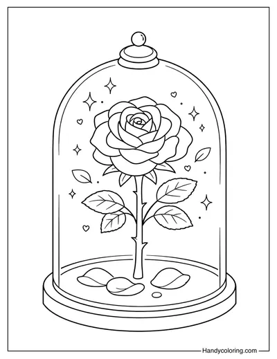 Rose In Glass Dome Coloring Page