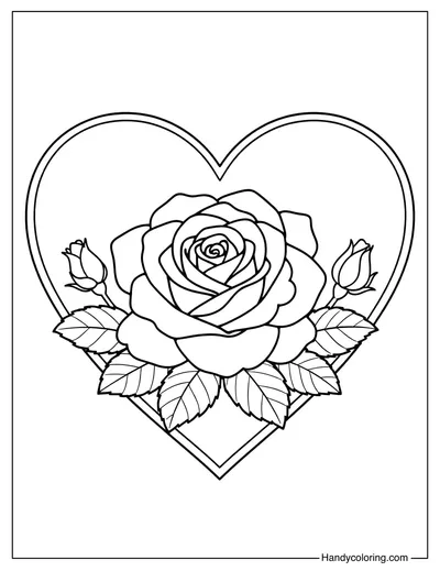 Rose In Heart Coloring Page