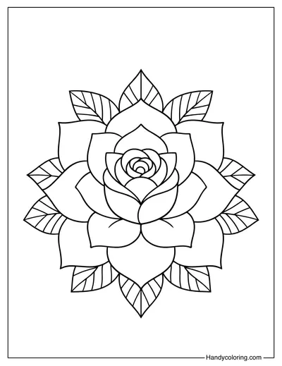 Rose Mandala Simple Coloring Page