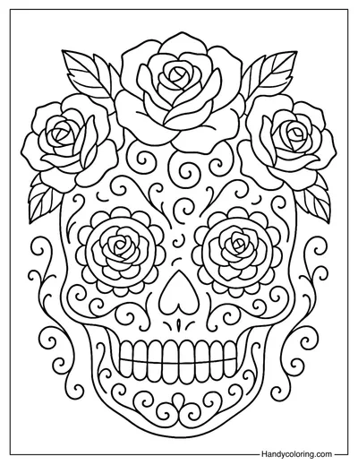 Rose Sugar Skull Coloring Page
