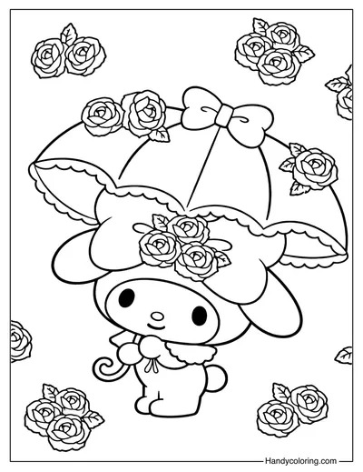 Rose Umbrella My Melody Coloring Page