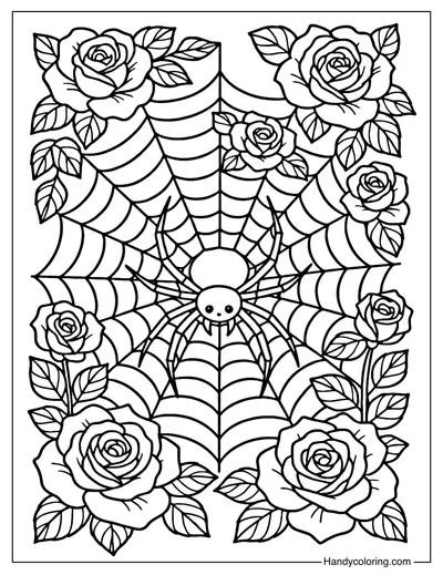 Rose Web Spider Coloring Page