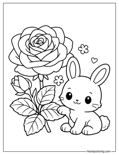 Rose With Bunny Coloring Page