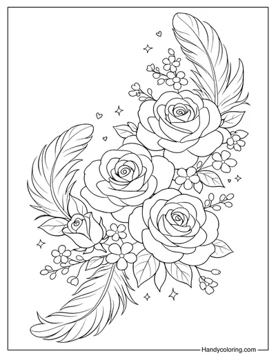 Rose With Feather Coloring Page