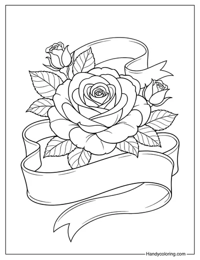 Rose With Flowing Ribbon Coloring Page