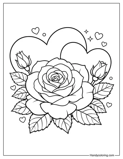 Rose with Heart Coloring Page