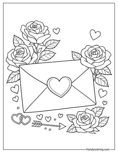 Rose With Love Letter Coloring Page