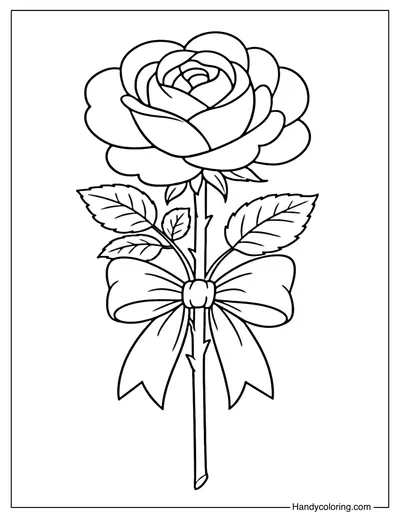 Rose With Ribbon Coloring Page