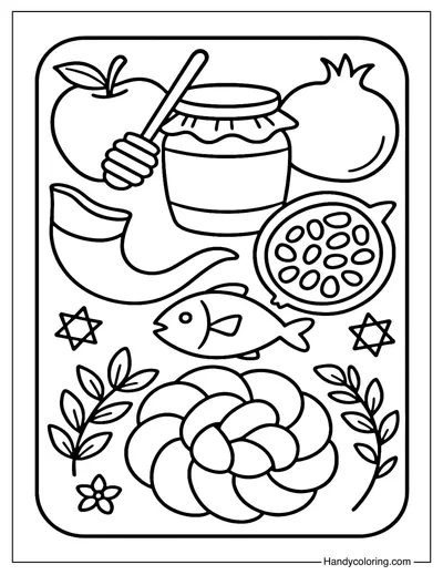 Rosh Hashanah Symbols Coloring Page