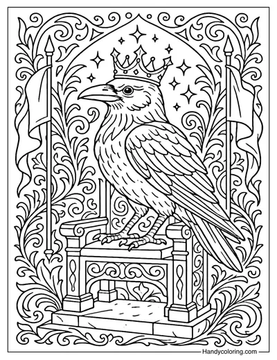 Royal Crow Coloring Page