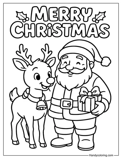 Rudolph and Santa Christmas Coloring Page