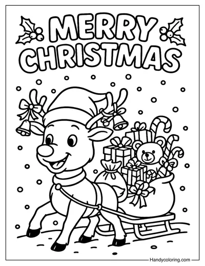 Rudolph Delivering Gifts Coloring Page