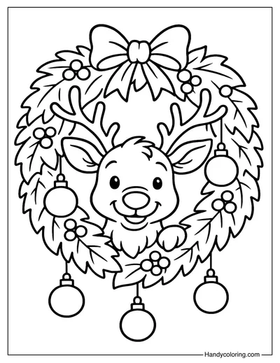 Rudolph in Christmas Wreath Coloring Page