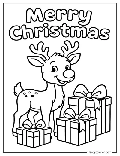 Rudolph with Christmas Gifts Coloring Page