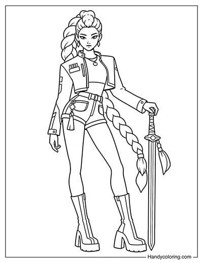 Rumi Holding Her Sword Upright