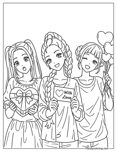 Rumi, Mira, and Zoey with Valentine Gifts