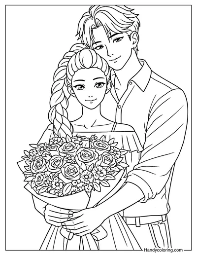 Rumi with Jinu Holding a Bouquet