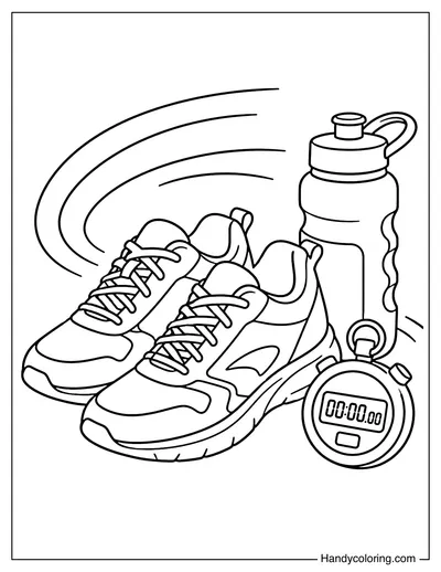 Running Shoes with Stopwatch and Water Bottle