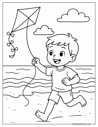 Running with a Kite Coloring Page