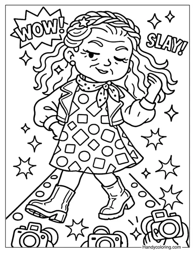 Runway Queen Grandma Coloring Page