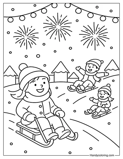 Russian Winter Celebration Scene Coloring Page