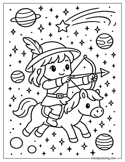 Sagittarius Cosmic Archer Coloring Page