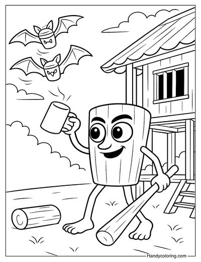 Sahur Chasing The Flying Bats Coloring Page