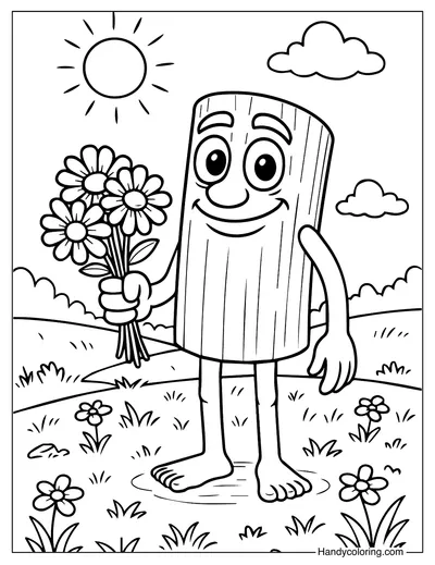 Sahur Holding Bouquet of Flower Coloring Page