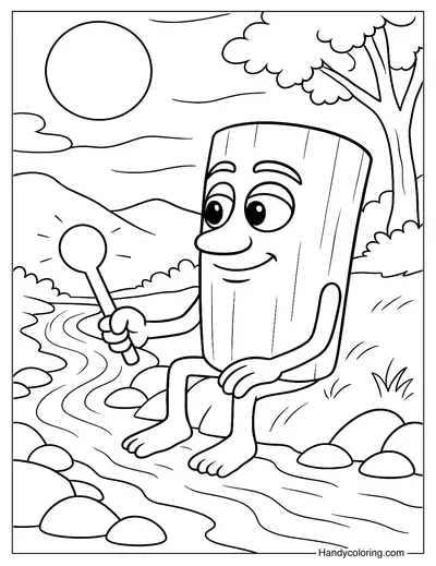 Sahur Sitting by The Stream Coloring Page