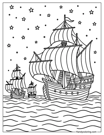 Sailing Columbus Fleet Coloring Page