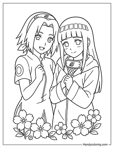 Sakura and Hinata with Flowers