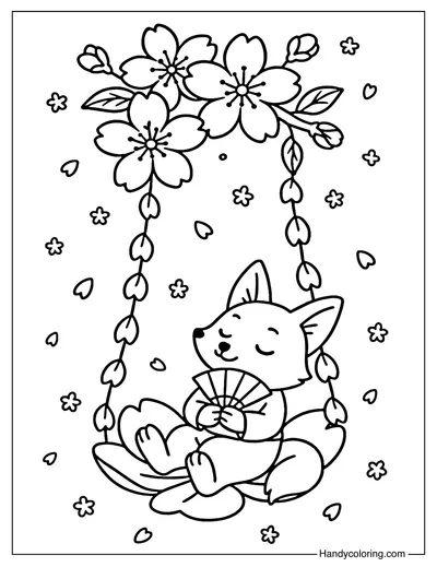 Sakura Dream Swing Coloring Page