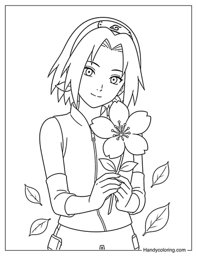 Sakura Haruno Holding a Flower Smiling