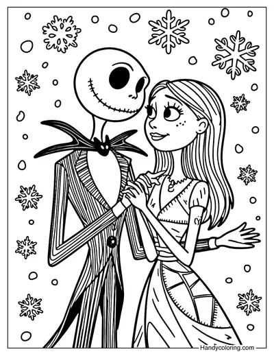 Sally and Jack Holding Hands Coloring Page