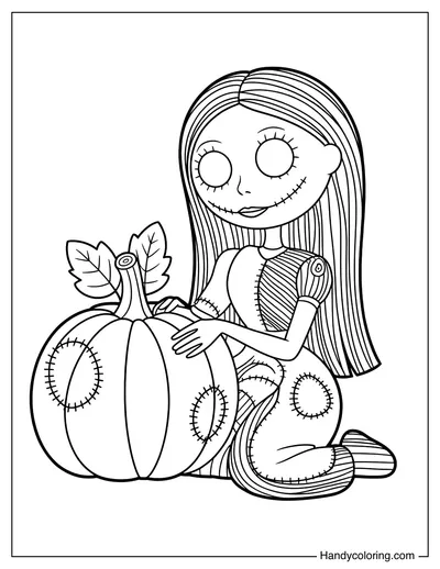 Sally Holding a Patchwork Pumpkin