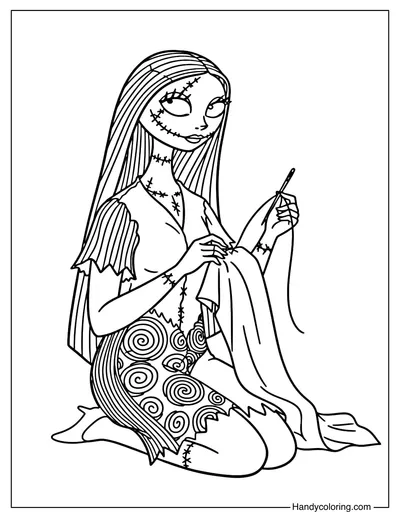 Sally Sewing Coloring Page