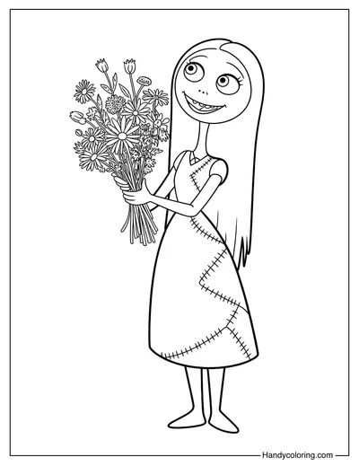 Sally with Flowers Coloring Page