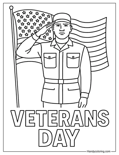 Saluting Soldier Veterans Day Coloring Page