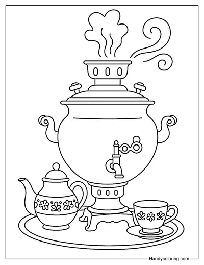 Samovar Tea Ritual Coloring Page