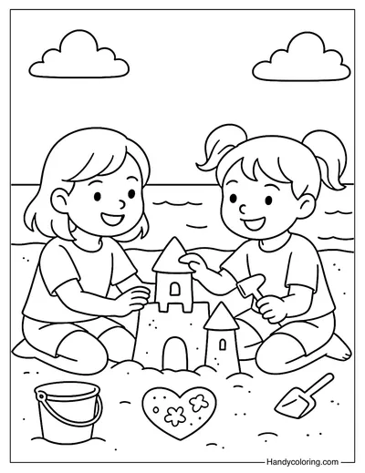 Sandcastle Teamwork Coloring Page
